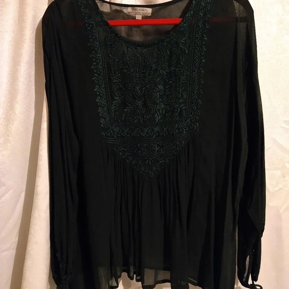Regal Green Sheer Flowy Blouse - Picture 1 of 8